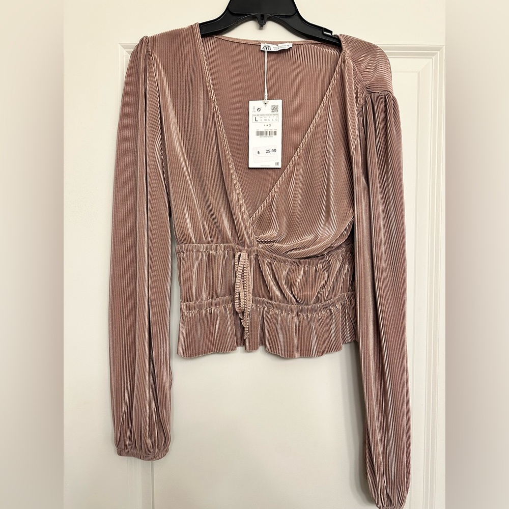 Zara Pink Puff Sleeve Blouse - Sz L - NWT